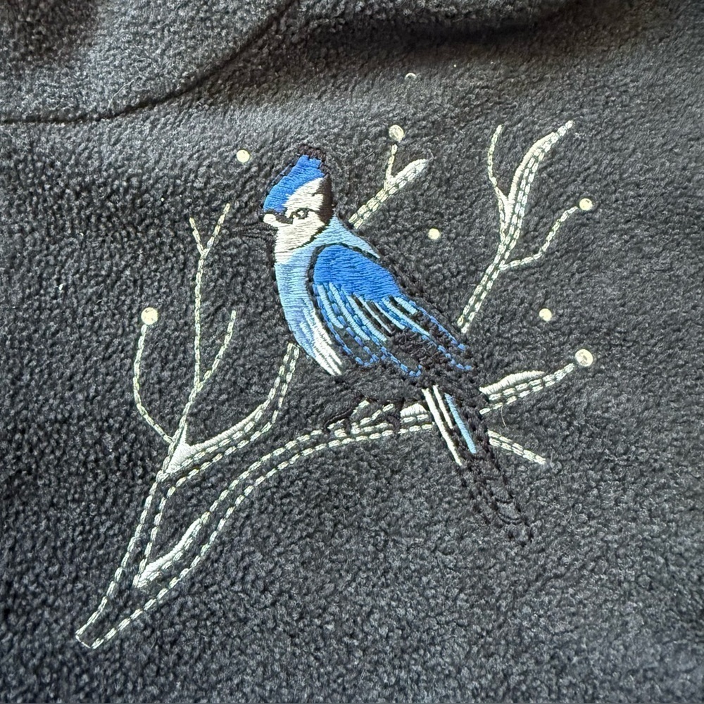 Northern Reflections Blue Jay Embroidered Charcoal Gray Zipper Vest - Picture 3 of 9